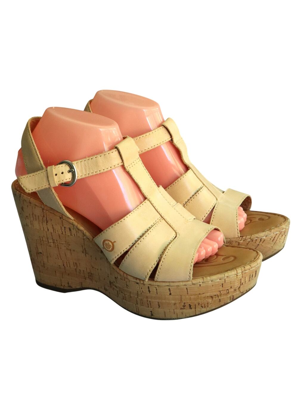 B.O.C Born Neutral Nude Leather Sandal Slingback Cork Wedge High Open Toe 10